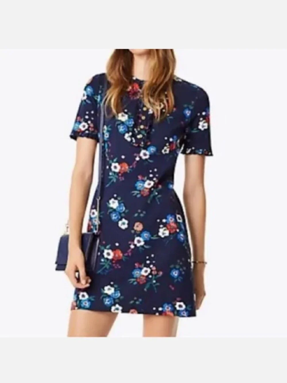 Tory Burch Miranda Short-Sleeve Pansy Bouquet Ponte Shirt dress S